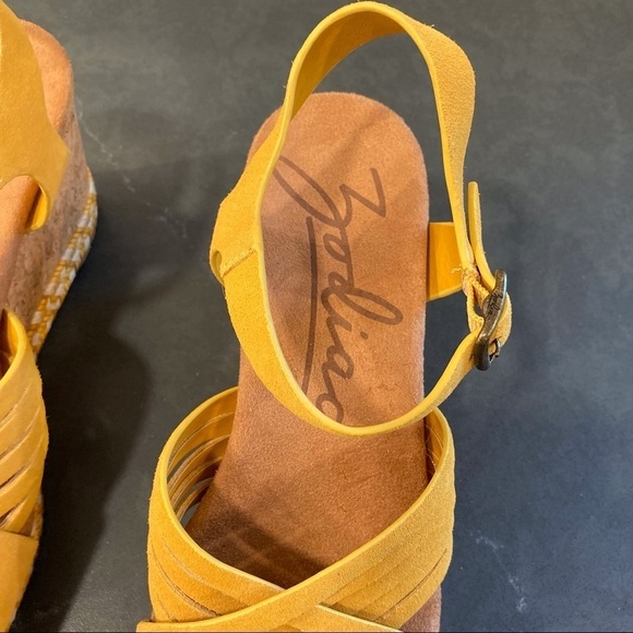 NWT Zodiac sz 8 Paola yellow suede cork wedge sandals - Picture 10 of 14